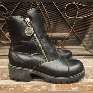 HH - Durable Black Leather Combat Ankle Boots